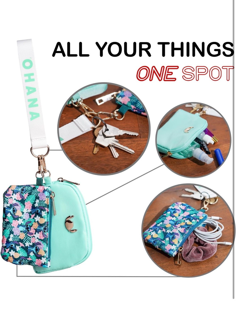 Lilo & Stitch Tropical Character Print 2-Piece Women's Coin Purse & Wristlet - Picture 4 of 5